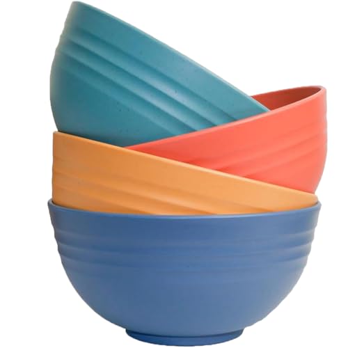 Cuencos de plástico para cereales, 4 unidades, irrompibles, 700 ml/24 onzas, cuencos reutilizables para servir sopa de fideos de arroz, aperitivos, ensaladas, frutas, sin BPA, apto para lavavajillas y