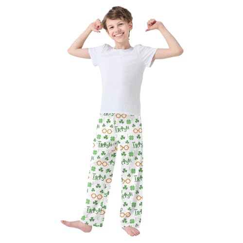 Irish Clover Glasses Boys Long Pants Soft Trousers Elastic Waist Kids Lounge Bottoms with Pockets S-XL2