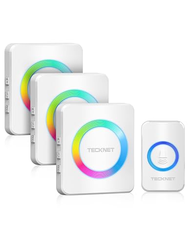 TECKNET Wireless Doorbell 3 Receivers, Door Chime Kit with RGB Li...