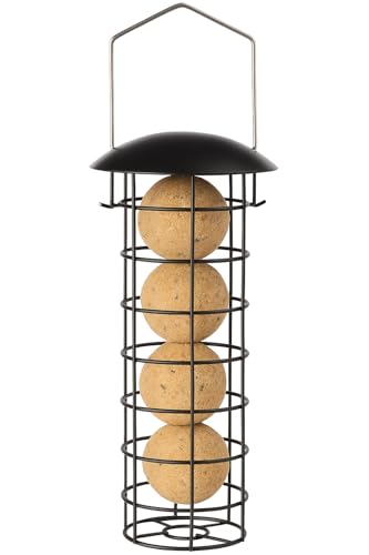 Mangeoire Oiseaux extérieur – Corrie Noir – 23,5 cm – pour Boules de Graisse – Métal résistant aux intempéries – Couvercle Amovible – Flamingo
