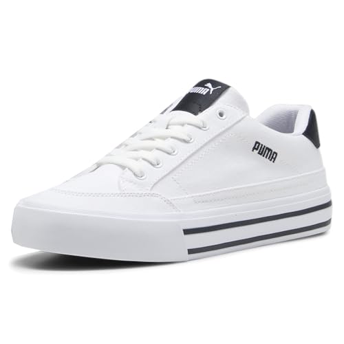 PUMA Mens Court Classic Vulc Retro Logo Lace Up Sneakers Shoes Casual - White2