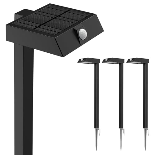 XMCOSY+ Solar Pathway Lights 4 Pack Metal Motion Sensor Outdoor Lights
