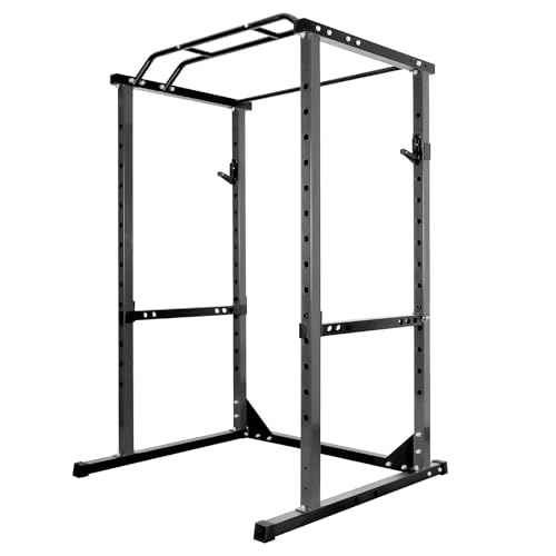 Adjustable Squat Rack,1200lbs Multi-Function Power Rack with Adjustable Cable Crossover System and More Training Attachment, Weight Cage for Home Gym, Red (BLACK)