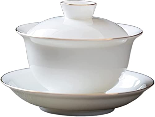 YTBHSHXZ Bols, service à thé Kung Fu, bol couvert, tasse, suif, jade, porcelaine blanche, Gaiwan, soupière en céramique faite la main, for maison, verres, de voyage(C 120ml)