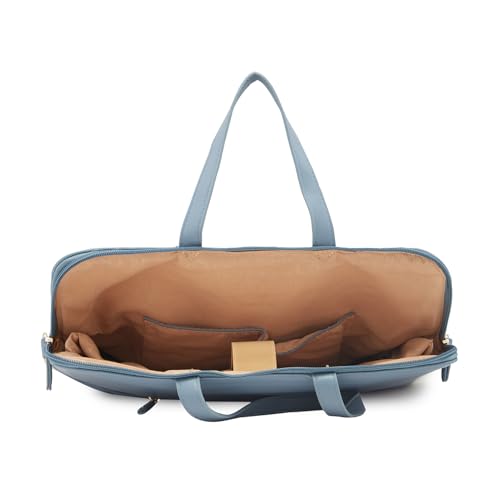 Image of Caprese Julie Laptop Bag Powder Blue Chic Quilted Office Handbag, fits 16 inch Laptop with smart Sleeve, Adjustable Strap, Ideal for Work