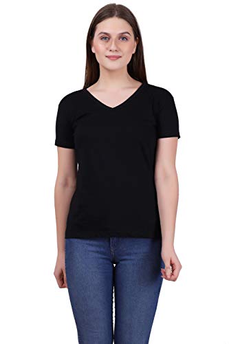 Image of FLEXIMAA Women's Cotton Plain V Neck Half Sleeve T-Shirt
