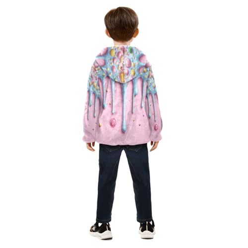 Candy Dripping Bubble Background Toddler Fleece Jacket Girl Boys Hooded Fleece Jacket Coat Warm Outwear Zip-up 3-10T4