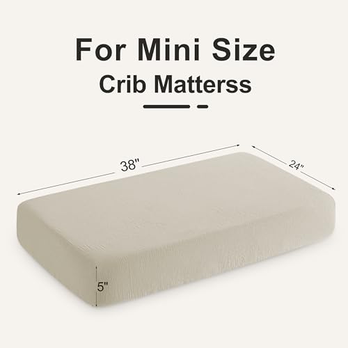 Image of NTBAY 2 Pack Muslin Cotton Mini Crib Sheets, Soft and Breathable Double Layer 24x38 Baby Crib Sheets for Mini Crib and Toddler Mattresses, Boys, Girls, Unisex, Khaki, 24x38 Inches