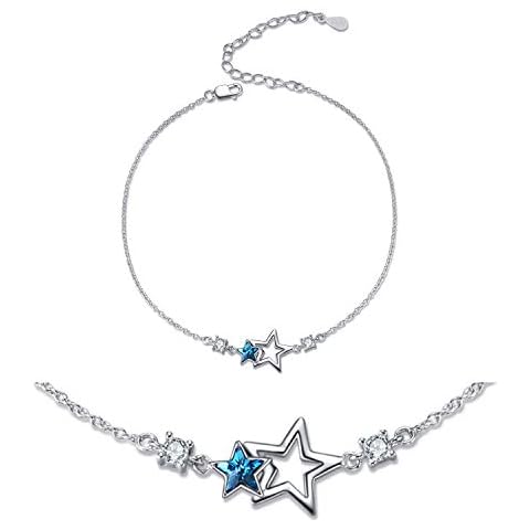 Anklet Sterling Silver Swarovski Crystal Star Ankle Bracelets Star Beach Link Chain Anklets Cover