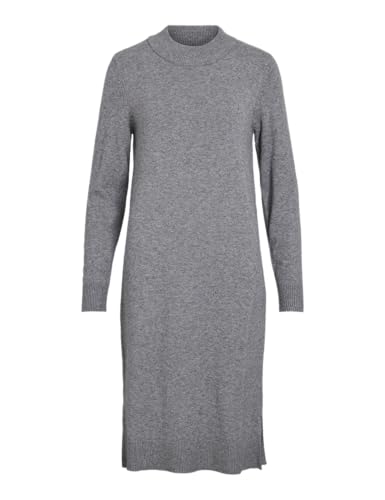 Vila Damen Viril Crew Neck L/S Midi Dress-Noos Kleid, Medium Grey Melange,S