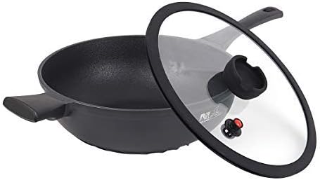 Nonstick Cast Aluminum Wok/Stockpot/Skillet/Grill Pan with Lid, 11.8-inch, Black