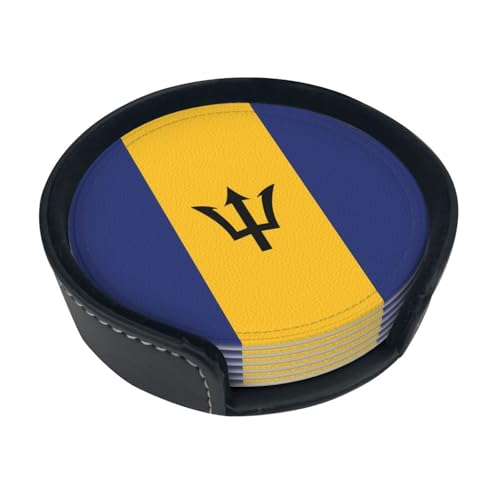 Dessous de Verre imprimé Drapeau de la Barbade (Lot de 6) • Dessous de Verre Ronds pour café, bière, vin • Décoration pour la Maison, la Cuisine ou Le Bureau