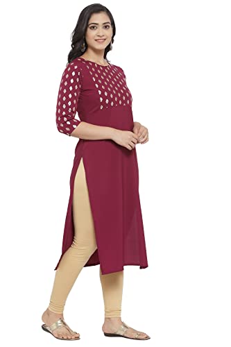 Image of Women's Crepe Printed Straight Kurti (ALC4039MLB Mulberry X-Small)