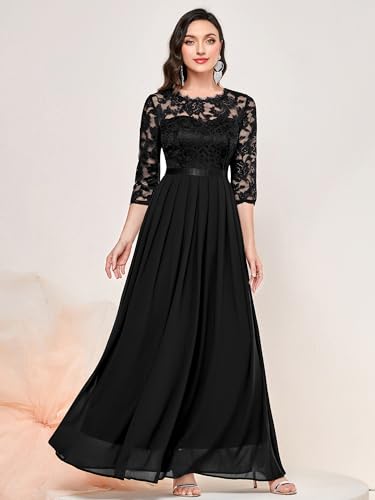 Miusol Women's Elegant Floral Lace 3/4 Sleeve Bridesmaid Formal Maxi Dress3