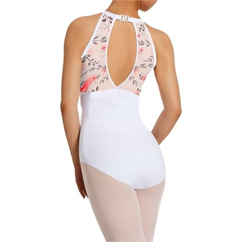 BDFJEDS Maillot Ballet Mujer Mallas de ballet for mujer con encaje en la espalda y diseño gota agua, forro el pecho(WHITE,XL)