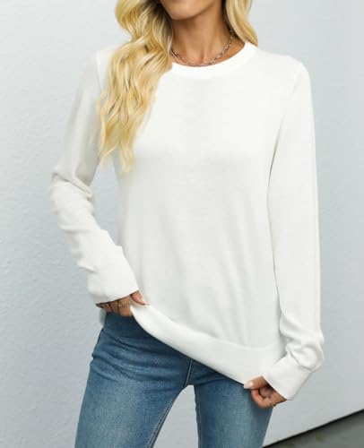 Image of QUALFORT Women's 100% Cotton Sweater, Basic Lightweight Long Sleeve Pullover