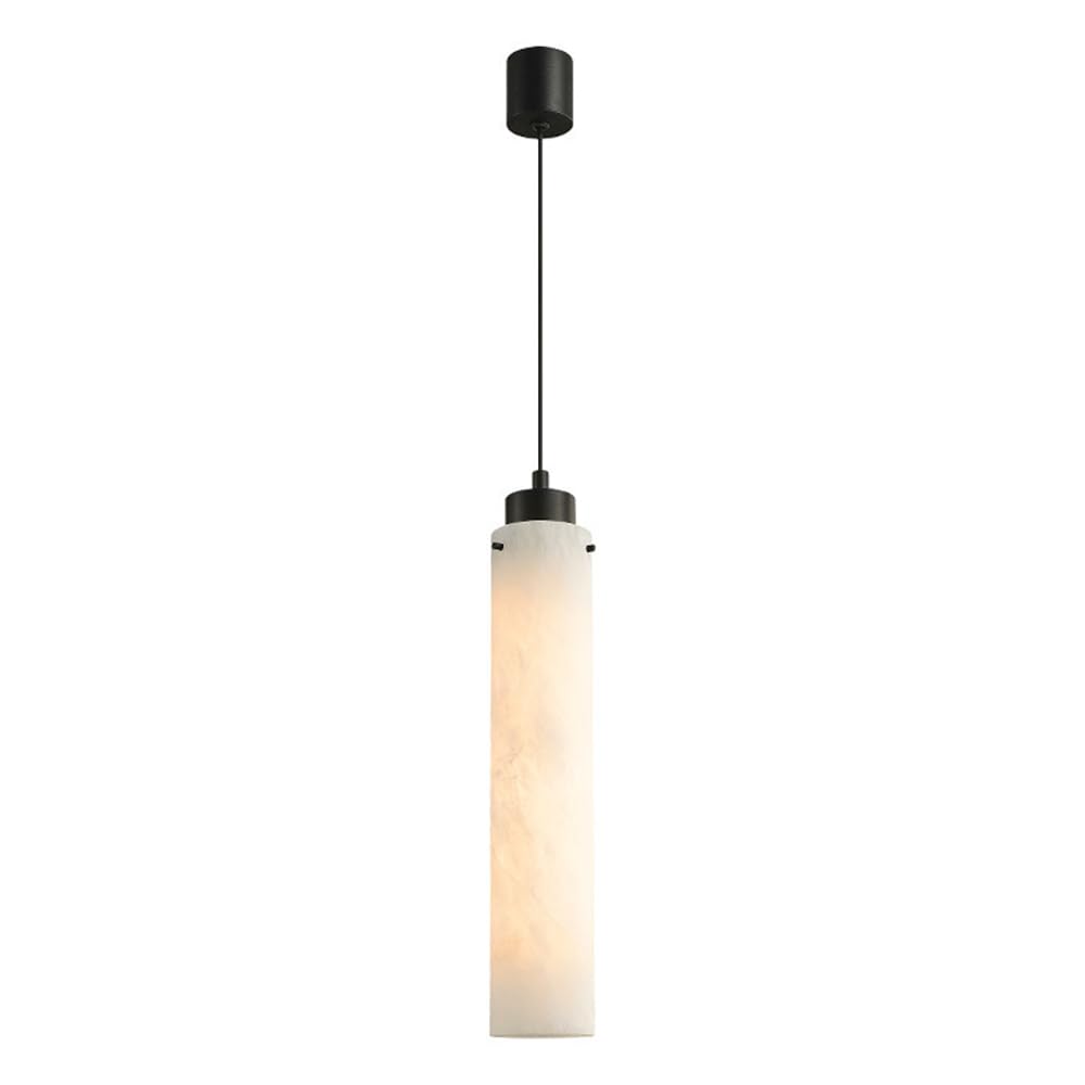 Alabaster Pendant Light for Kitchen Island Mid Century Stone Hanging Lamp with Adjustable Height Black Aluminum Suspension Lamp for Bedroom Living Room Bathroom.