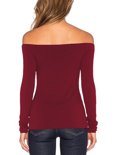 Image of Sarin Mathews Women's Sexy Off The Shoulder Tops Long Sleeve Slim Fit Stretchy Shirts Blouses Top