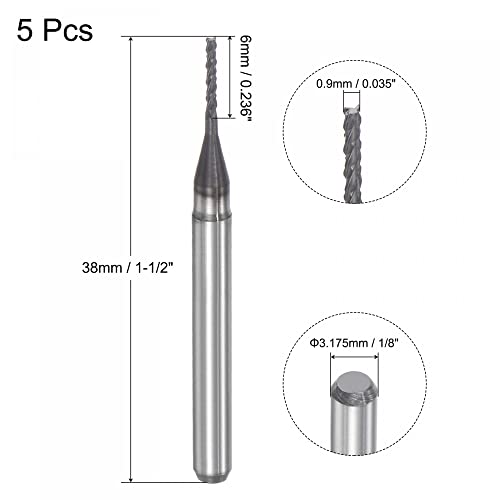 Image of uxcell End Mill CNC Router Bits, 0.9mm x 6mm 1 /8 inch Shank Diamond Film Coated Carbide Engraving Bit Milling Cutter Right Hand for PCB Plastic Fiber Wood 5pcs