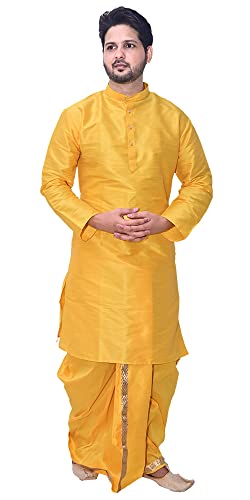 Image of Om Shubh Mangalam Men's Dupion Silk Fancy Dhoti Kurta Set