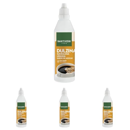 SANTIVERI - Dulzina Sucralosa Liquida, Edulcorante Sucralosa, 100% Natural, Para todas las Dietas | 0% calorías, Sabe a azúcar - 90 ml (Paquete de 4)