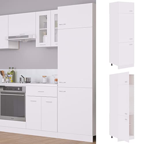 Runheo Lyon - Armario refrigerador de madera (60 x 57 x 207 cm, con cuatro estantes y tres puertas, para almacenamiento, comedor, despensa, versátil y multiuso), color blanco