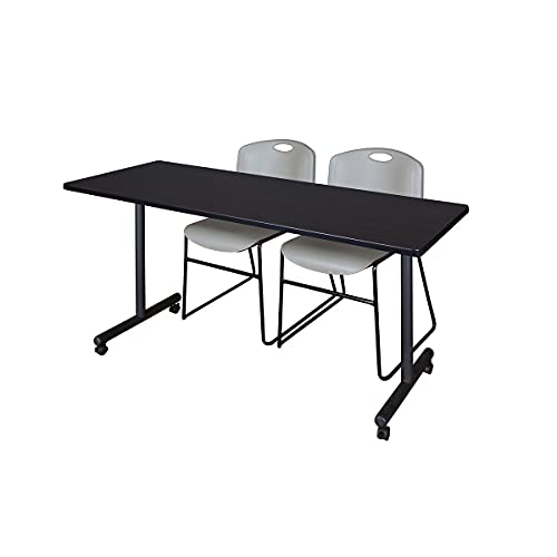 Image of Regency Kobe 66 x 24 in. Mobile T-Base Training Table- Maple, 2 Zeng Stack Chairs- Grey