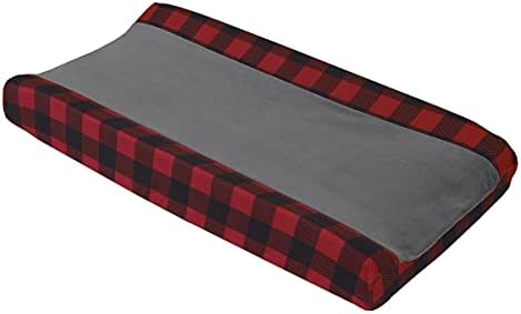NoJo Little Man Cave Red, Black & Grey Buffalo Check Super Soft Contoured Changing Pad Cover, Red, Black, Grey