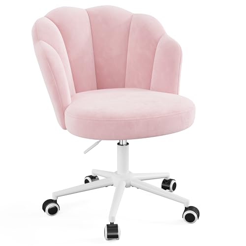 Homkdom Velvet Vanity Chair with Wheels & Petal Back