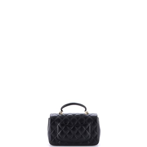 Pre-Loved Classic Single Flap Top Handle Bag Quilted Lambskin Mini, Black3