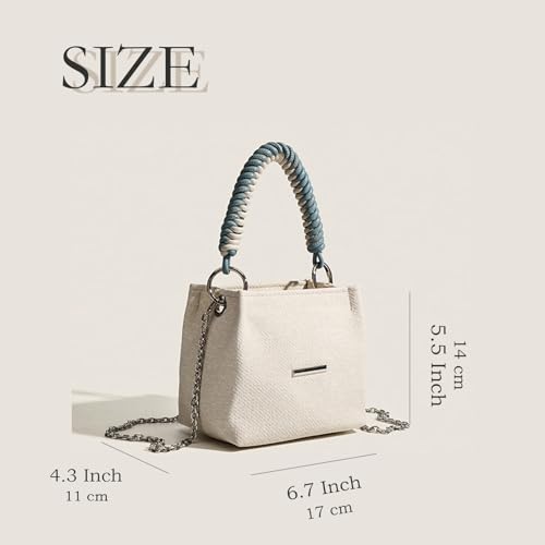 Denim Bucket Bag with Rope Handle Small Chain Strap Compact Cute Y2K Jean Vintage Retro Handbag4