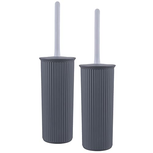 Image of Superio Decorative Plastic Toilet Bowl Brush and Holder Set, Cleaner Scrubber for Bathroom (2, Grey)