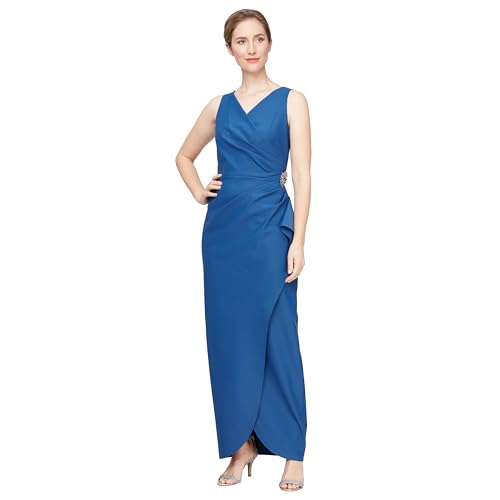 Image of Alex Evenings Women's Slimming Long Side Ruched Dress with Cascade Ruffle Skirt