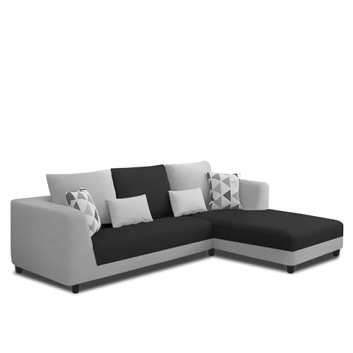 Image of Galib RHS 4 Seater L Shape Sofa Set for Living Room (Black Grey Fabric) Premium Fabric Sofa