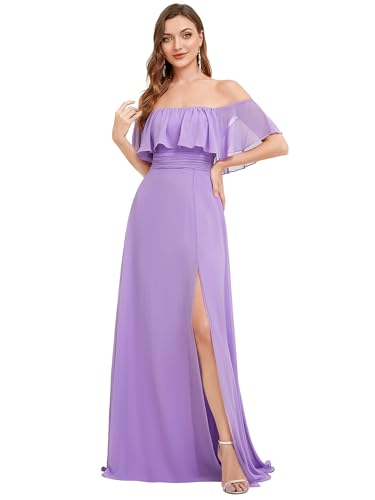 Image of Ever-Pretty Women's Summer Off The Shoulder Flowy Chiffon Formal Wedding Guest Dresses Maxi Side Split Beach Bridesmaid Dress