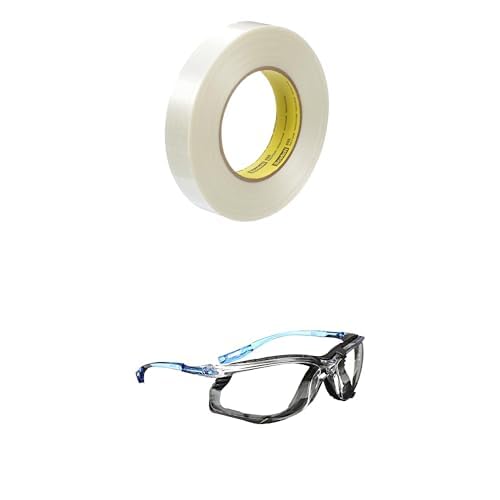 Bundle of 3M Scotch Filament Tape 898, Clear, 24 mm x 55 m, 6.6 mil + 3M Safety Glasses, Virtua CCS, ANSI Z87, Anti-Fog, Clear Lens, Blue Frame, Corded Ear Plug Control System, Removable Foam Gasket