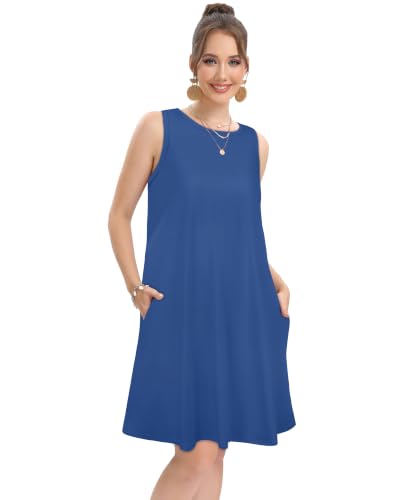 Image of elescat Women's Summer Dresses Casual Sleeveless Loose Sundress with Pocket