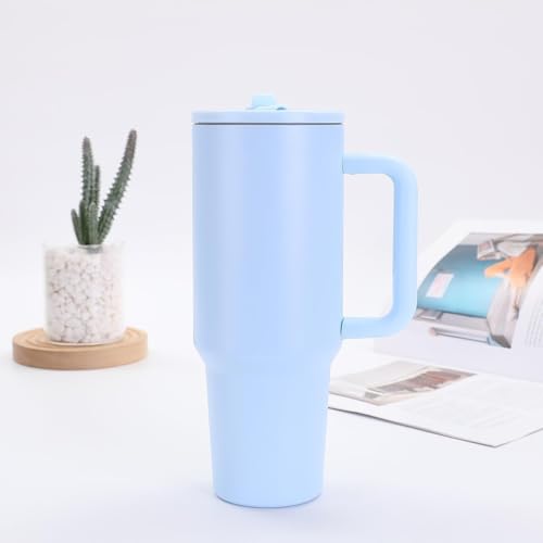 Image of Zephorus Personalized Stainless Steel Tumbler with Handle, 1200ml Capacity, Black Insulated Travel Mug with Straw, Custom Name Design (Sky Blue (3rd))