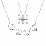 4 Leaf Clover Heart 2 in 1 Pendant Necklace for Women by Ginger Lyne Valentine Gift Clear Cubic Zirconia White Gold over Sterling Silver