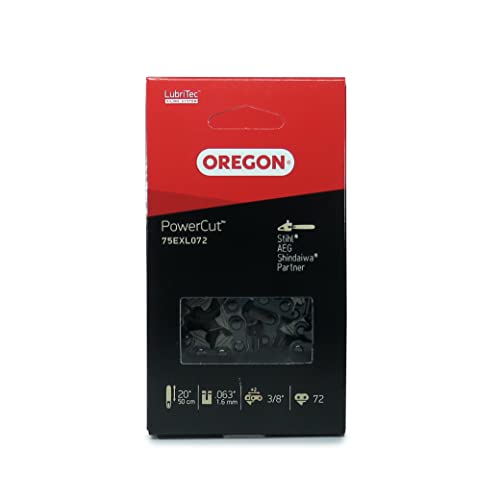 Oregon Cadena de Motosierra PowerCut 3/8' Calibre .063' (1.6 mm) Full Chisel para espada de 50 cm (20') - 72 Eslabones - compatible con AEG, Carver, y Stihl (75EXL)