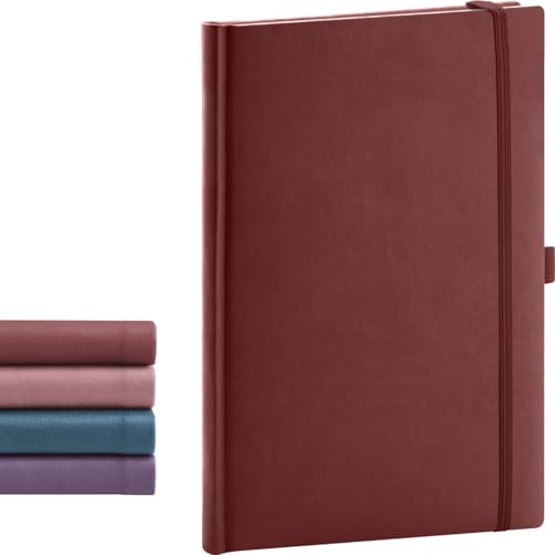 NOTIQUE Notizbuch Dotted, Hardcover Notizbuch, Notizheft, Journal, Tagebuch mit Gummiband und Stifthalter 15x21cm, 192 Seiten (Weinrot, Gepunktet)
