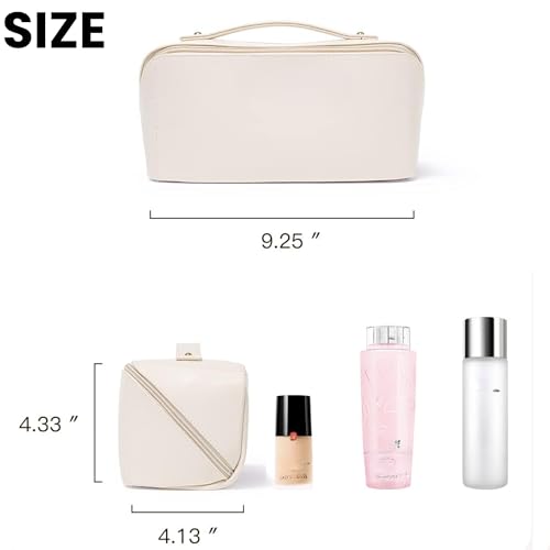Image of Cosmetic Organizer Bag - Travel Makeup Bag, Large Capacity | Waterproof Portable & Spacious Pouch | Wide Opening | Divider and Handle (White)