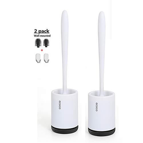 Meiyijia Siliconen Toiletborstel en Houder, Gemaakt van duurzaam thermoplastisch rubber, Ventilatiegat, Inclusief vervangende borstelkop, Wandmontage, 2 stuks