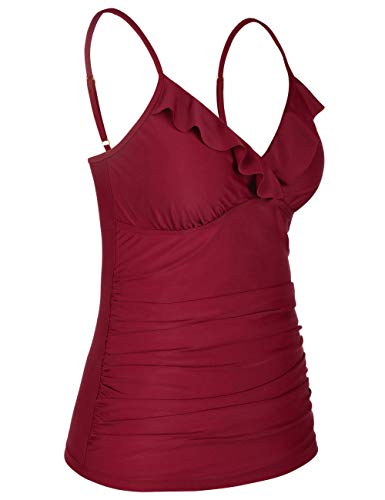 Image of Hilor Women's Tankini Tops Shirred Ruffled Swimsuits V Neck Swimwear Top