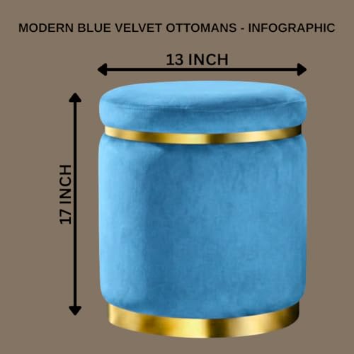 Image of Decorative Ottoman Pouffes for Sitting - Two-Piece Set of Puffy Stools and Footstools - Round Ottoman Stool for Living Room Furniture (Sky Blue)