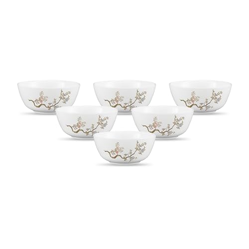 Image of La Opala Diva, Pearl Collection Opal Glass Crockery | Vegetable Bowl 220 ml Set of 6 | Zen Garden Design | for dal & Condiments | Microwave Safe | 100% Vegetarian | Extra Strong | Light & White