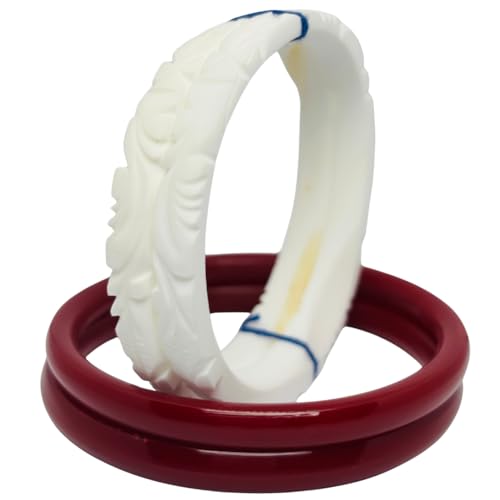 Image of Sakha pola for Women Original - Bengali Sankha Pola Bangles Set - Wedding Red & White Bangles, Lahathi, Loha Badhano, Acrylic Plastic Bangles, Calcutta Chura, Size 2.6 /2.8
