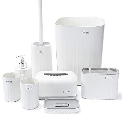 Preisvergleich Produktbild JOTOM Badset Seifenspender Zahnputzbecher Zahnbürstenhalter WC Toiletten Bürste Halter Taschentuchbox Seifenschale Mülleimer Badgarnitur 8-teilig Badezimmer Zubehör Set