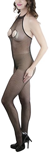 Image of ToBeInStyle Women's Bodystocking Crotchless Peek-A-Boo Fishnet Lace Bodysuit