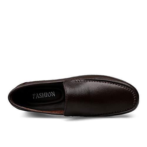 Breathable Driving Loafer for Man Soft Casual Boat Shoes Business Lined Oxford Slip On Style Genuine Leather Round Toe Flat Heel(Darkbrown,10 M US)3